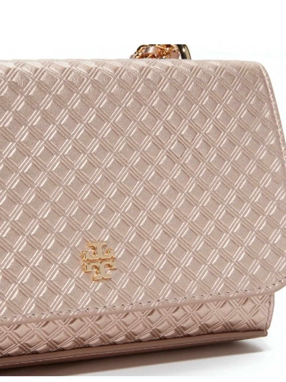 Tory Burch Metallic Quilted Crossbody Bag - Rose Gold